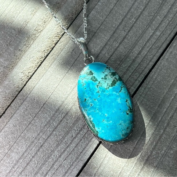 TURQUOISE Pendant Necklace Sterling Silver 925 Oval New - Picture 8 of 8